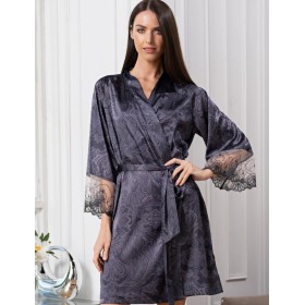 Короткий шёлковый халат Mia-Amore ALETTA 4443, Цвет: антрацит, Размеры: 4XL/5XL