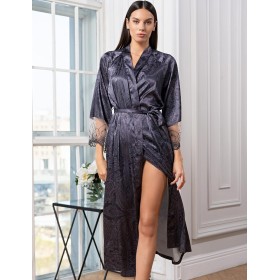 Длинный шёлковый халат Mia-Amore ALETTA 4449, Цвет: антрацит, Размеры: 2XL/3XL