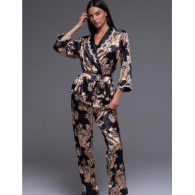 Пижама тройка из шёлка Mia-Amore GOLDEN FLOWER 3305, Цвет: черный, Размеры: 3XL