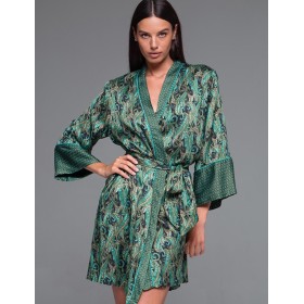 Короткий халат из шёлка с вискозой Mia-Amore AMINA 4103, Цвет: изумрудный, Размеры: 2XL/3XL