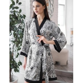 Короткий халат-кимоно Mia-Amore CHARLINE 4093, Цвет: черно-белый, Размеры: L/XL