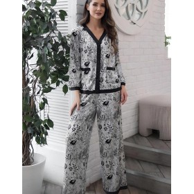 Комплект шелковый с брюками Mia-Amore CHARLINE 4096, Цвет: черно-белый, Размеры: S