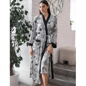 Длинный халат-кимоно Mia-Amore CHARLINE 4099, Цвет: черно-белый, Размеры: 2XL/3XL