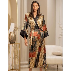 Длинный халат шёлковый Mia-Amore KLIMT 4429, Цвет: мультицвет, Размеры: 2XL/3XL