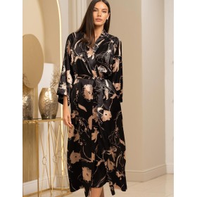 Шёлковый длинный халат Mia-Amore LEILA 4479, Цвет: черный, Размеры: 4XL/5XL