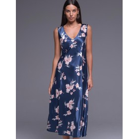 Длинная атласная сорочка Mia-Amore VIOLA 7508, Цвет: синий, Размеры: 2XL