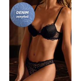 Комплект Sielei ROSES LACE 76243 пуш-ап + стринги denim, Цвет: denim (голубой), Размеры: 70B