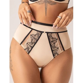 Трусы высокие стринги Kris Line ORIENTAL stringi high waist, Цвет: бежевый+черный, Размеры: M