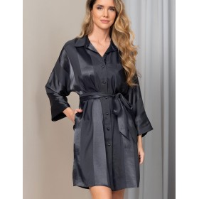 Рубашка халат из атласа Mia-Amore ILONA 7547 графит, Цвет: графит, Размеры: S/M