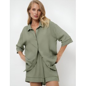 Пижама с шортами из вискозы Aruelle OLIVE, Цвет: оливковый, Размеры: M