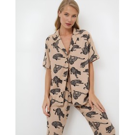 Пижама женская со штанами Aruelle SORAYA, Цвет: капучино/черный, Размеры: M