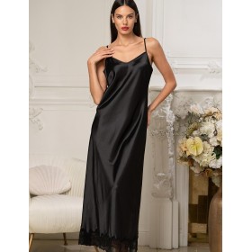 Длинная атласная сорочка Mia-Amore ADALIN 7551, Цвет: черный, Размеры: M