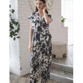 Шёлковая пижама со штанами Mia-Amore GLADIS 4116, Цвет: черно-белый, Размеры: 4XL