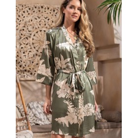 Короткий шёлковый халат Mia-Amore LORENSA 4243, Цвет: оливковый, Размеры: 4XL/5XL