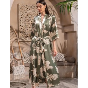 Длинный шёлковый халат Mia-Amore LORENSA 4249, Цвет: оливковый, Размеры: 2XL/3XL