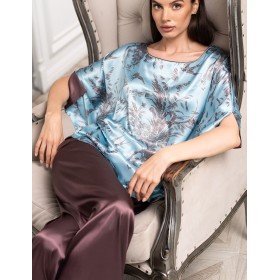 Шёлковая пижама с брюками Mia-Amore PROSECCO 4226, Цвет: бирюзовый+шоколад, Размеры: L