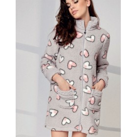 Флисовый халат на молнии Infiore MLK671456 panna/grigio, Цвет: panna/grigio (бежевый/серый), Размеры: S