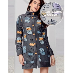 Флисовый халат на пуговицах Infiore NGT671459 grigio chiaro/medio mel, Цвет: grigio chiaro/medio mel (серый), Размеры: M