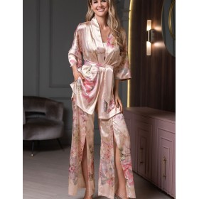 Шёлковый комплект тройка Mia-Amore ADAGIO 4535, Цвет: жемчужный, Размеры: S