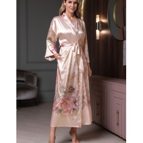 Длинный шелковый халат Mia-Amore ADAGIO 4539, Цвет: жемчужный, Размеры: 2XL/3XL