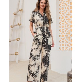 Брючный комплект из вискозы Mia-Amore BORA-BORA 5516, Цвет: бежевый+черный, Размеры: 4XL