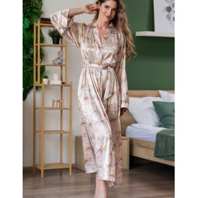 Длинный шёлковый халат Mia-Amore SIMFONIA 4619, Цвет: бежевый, Размеры: 2XL/3XL