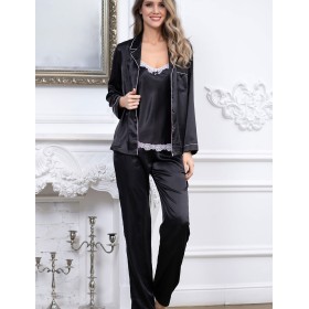 Атласный комплект тройка Mia-Mella JULIA 8735 черно-белый, Цвет: черно-белый, Размеры: 2XL