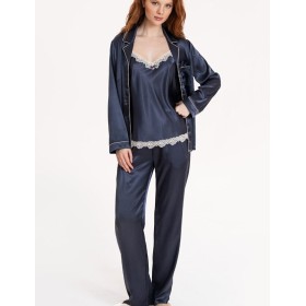 Атласный комплект тройка Mia-Mella JULIA CHARME 8735 черника, Цвет: черника, Размеры: S