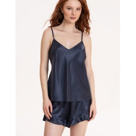 Атласная пижама с рюшами Mia-Mella JULIA CHARME 8754 черника, Цвет: черника, Размеры: S