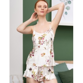 Шёлковая пижама с шортами Mia-Amore VIKKI 4622, Цвет: молочный, Размеры: S