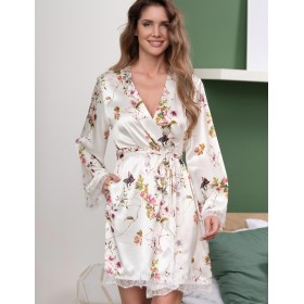 Шёлковый халат с цветочным принтом Mia-Amore VIKKI 4623, Цвет: молочный, Размеры: 2XL/3XL