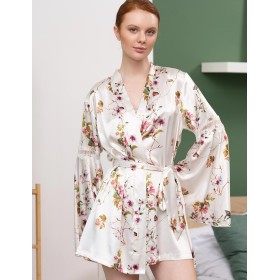 Укороченный шёлковый халат Mia-Amore VIKKI 4624, Цвет: молочный, Размеры: 2XL/3XL