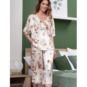 Шёлковая пижама с бриджами Mia-Amore VIKKI 4626, Цвет: молочный, Размеры: 4XL