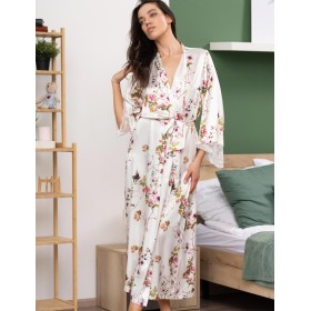 Длинный шёлковый халат Mia-Amore VIKKI 4629, Цвет: молочный, Размеры: L/XL