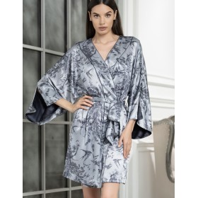 Халат шёлковый короткий Mia-Amore ARGENTA 4233, Цвет: стальной, Размеры: 2XL/3XL