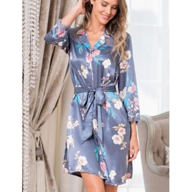 Шелковая рубашка-халат Mia-Amore HENRIETTA 3767, Цвет: жемчужно-серый, Размеры: 2XL