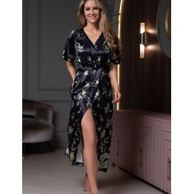 Шелковое платье-халат на пуговицах Mia-Amore LURDES 4558, Цвет: черный, Размеры: 2XL