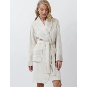 Плюшевый женский халат Aruelle EVA BEIGE (CREME), Цвет: светло-бежевый, Размеры: L