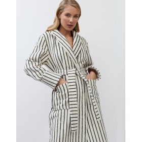 Полосатый женский халат Aruelle LANA, Цвет: кремовый/чёрный, Размеры: M