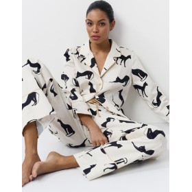 Женская пижама с брюками Aruelle NYRA, Цвет: кремовый/чёрный, Размеры: S
