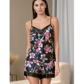 Шёлковый комплект топ и шорты Mia-Amore ALICIA 4072, Цвет: черный, Размеры: L