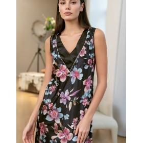 Длинная шёлковая сорочка Mia-Amore ALICIA 4074, Цвет: черный, Размеры: 3XL