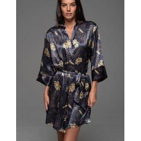 Шёлковый халат-кимоно Mia-Amore MARYGOLD 4693, Цвет: темно-синий, Размеры: 4XL/5XL