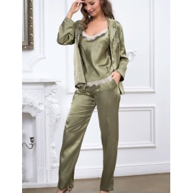 Атласная пижама тройка Mia-Mella JULIA 8735 оливковый, Цвет: оливковый, Размеры: S