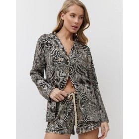 Пижама женская с шортами из вискозы Aruelle LINNA, Цвет: чёрный/мокко, Размеры: XS