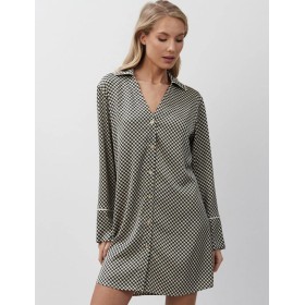 Атласная рубашка Aruelle ROMIE, Цвет: чёрный/бежевый, Размеры: XS