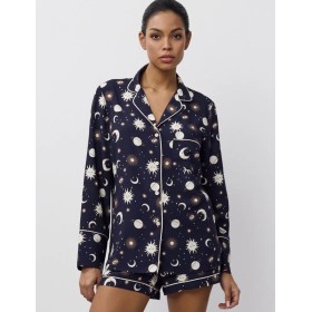 Женская пижама с шортами Aruelle VENUS, Цвет: тёмно-синий/кремовый, Размеры: XS