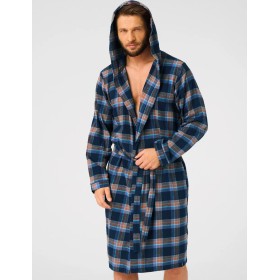 Мужской халат с капюшоном Key MGD 431, Цвет: тёмно-синий, Размеры: M/L