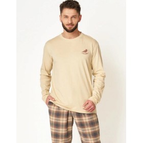 Пижама мужская с фланелевыми штанами Key MNS 403, Цвет: бежевый/серый, Размеры: L