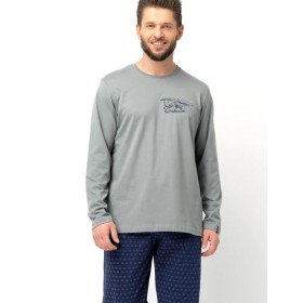 Хлопковая мужская пижама Key MNS 612, Цвет: серый/тёмно-синий, Размеры: M